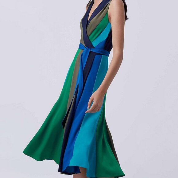 Diane Von Furstenburg Colorful Penelope Silk Wrap Sleeveless Midi Dress Size 0 - Picture 3 of 14